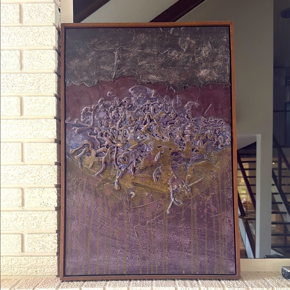 Abstract Purple textured  Art Piece by Boyd wood framed on board